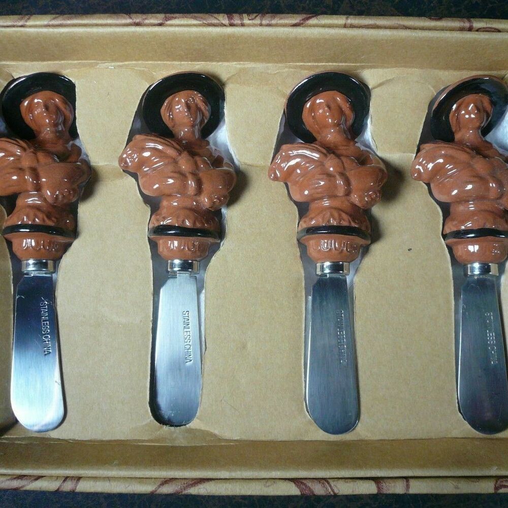 NEW Set of 4 Terra Copper WOMAN CHEESE SPREADER KNIVES Enesco
